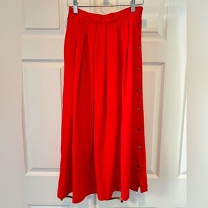 VTG 90s Lizsport Red Midi Skirt Side Button Detail 100% Cotton Sz S High Waist